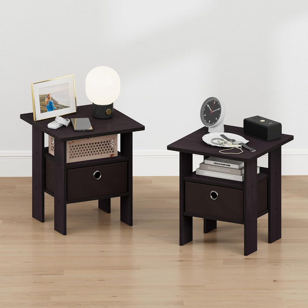 TIDUR Night Stand Set of 2, Nightstand with Storage, Dark Walnut