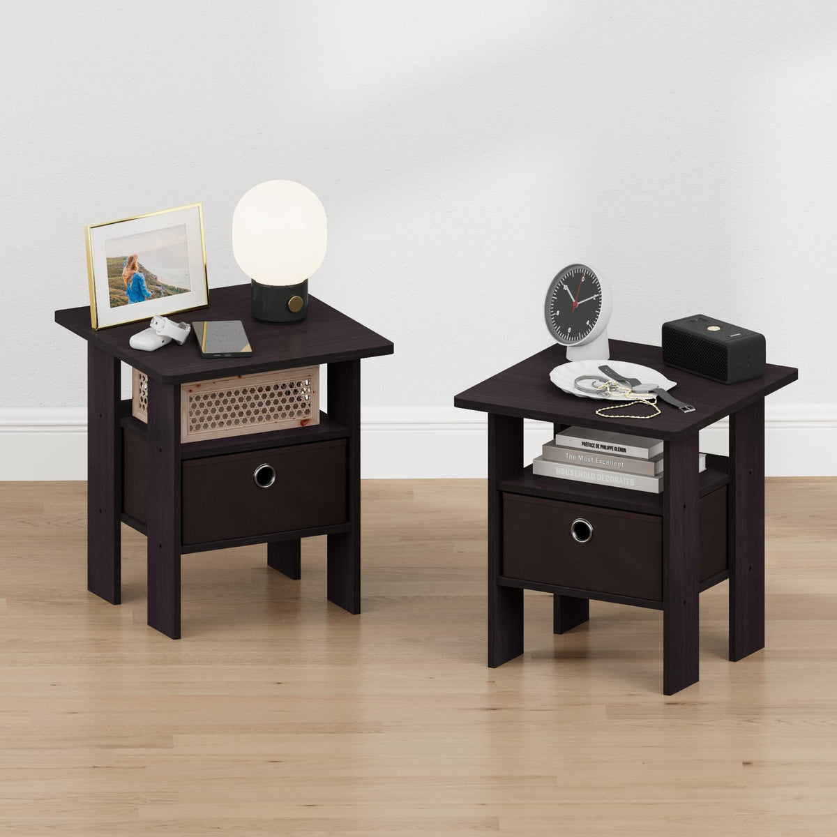 ANDREY Set of 2 Square 2-Tier Side Table, End Table, French Oak