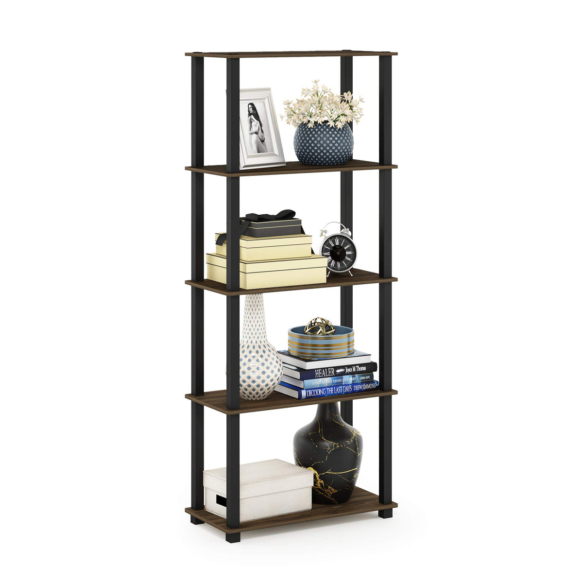 99152BE/WH/IV 3-Tier Go Green Multipurpose Storage Rack Shelving Unit Bookshelf Cabinet with 2 Bins, Beech Finish