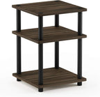Turn-N-Tube Side Table, 3-Tier Square Modern End Table, Open Shelves Nightstand, Night Stand, Bedside Table, Easy Assembly, for Living Room, Bedroom, Columbia Walnut