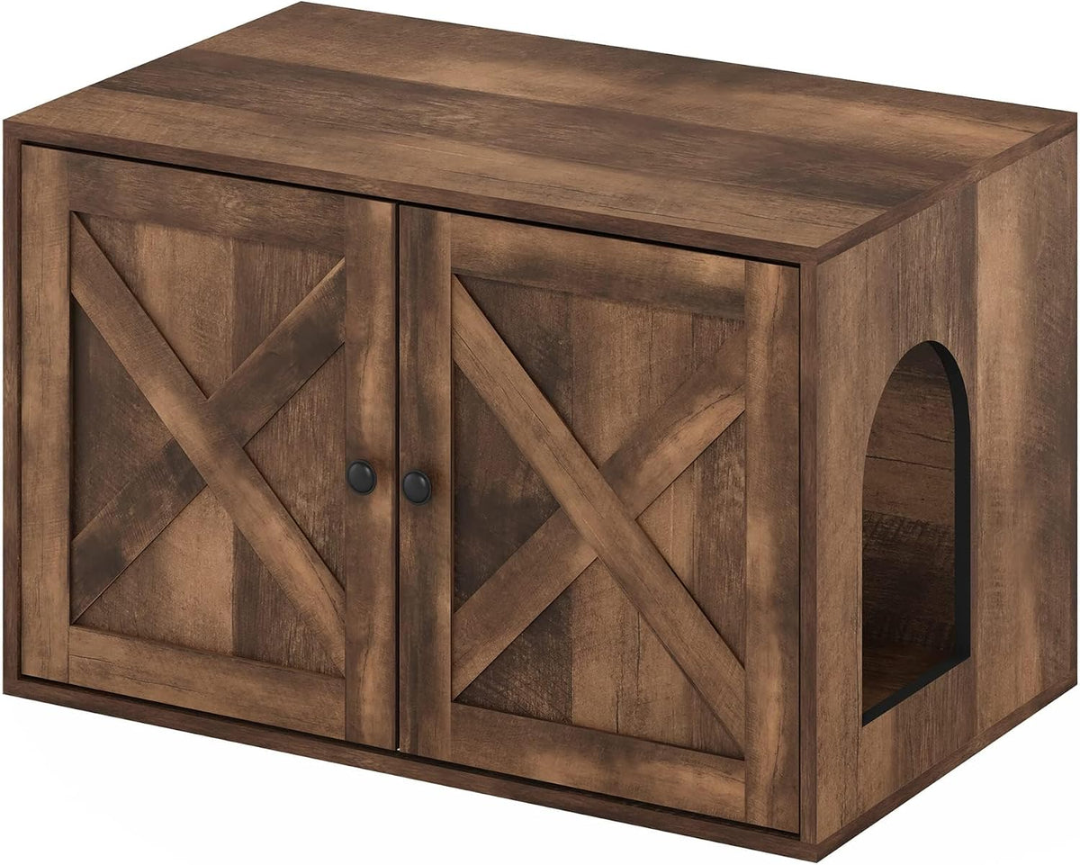 PELI Farmhouse Style Cat Litter Box Enclosure, Rustic Brown