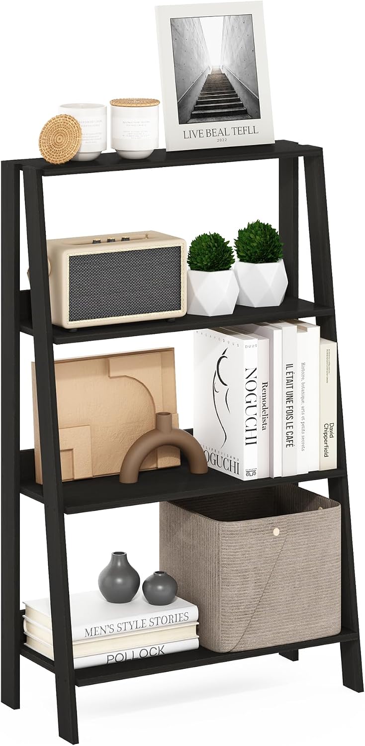 4-Tier Ladder Shelf, Black Ladder Book Shelf, Bookcase, Storage Shelves, Storage Rack, for Organization and Storage, Living Room, Home Office, Black Espresso