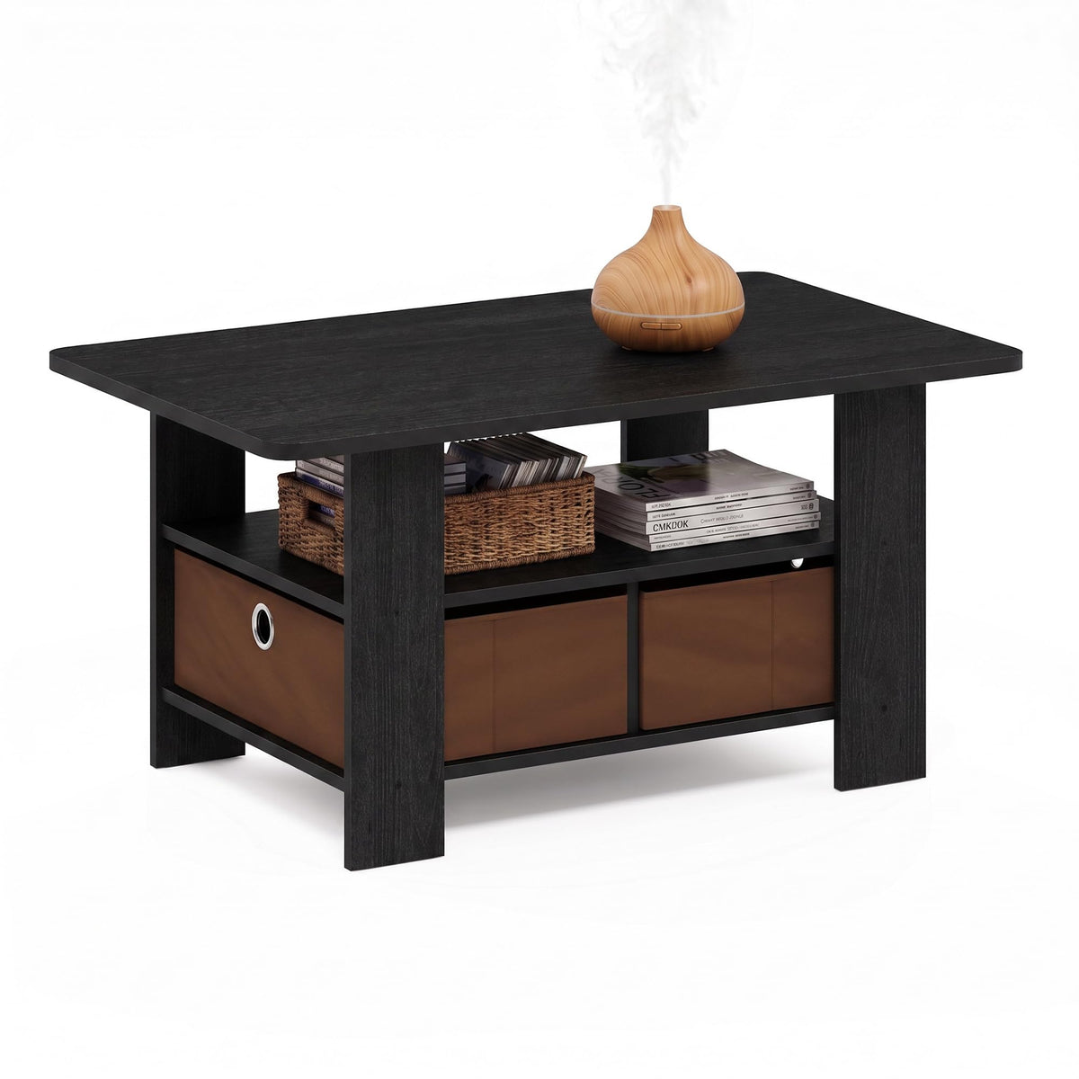 ANDREY Coffee Table, Small Modern Coffee Table with Storage and Bin Drawer, Side Table for Living Room, Bedroom, Home Office, Espresso