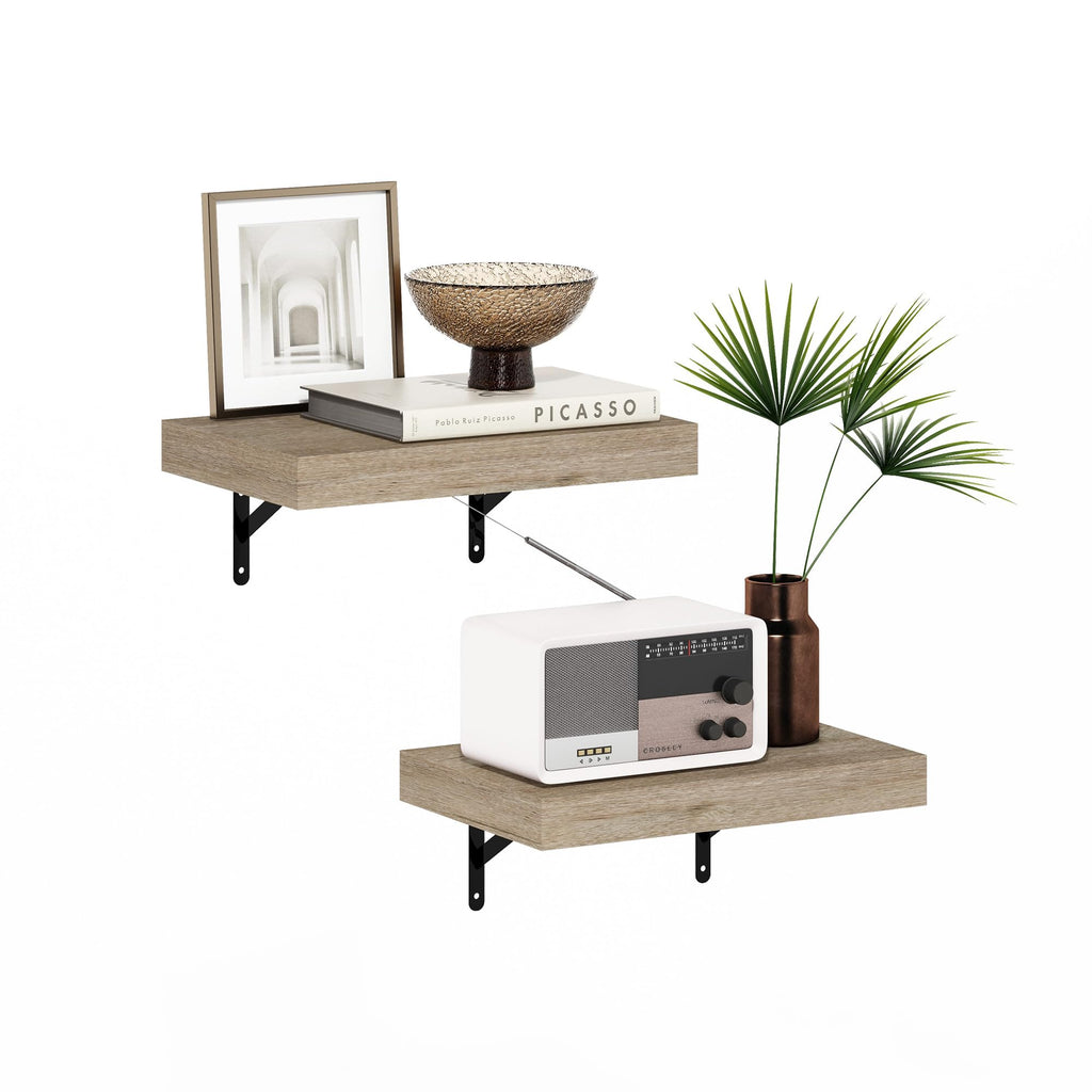 Tanna Floating Shelves for Wall Set of 4, 15-Inch Wall Shelf, Wall Mounted Shelf, for Bathroom, Home Office, Living Room, Natural
