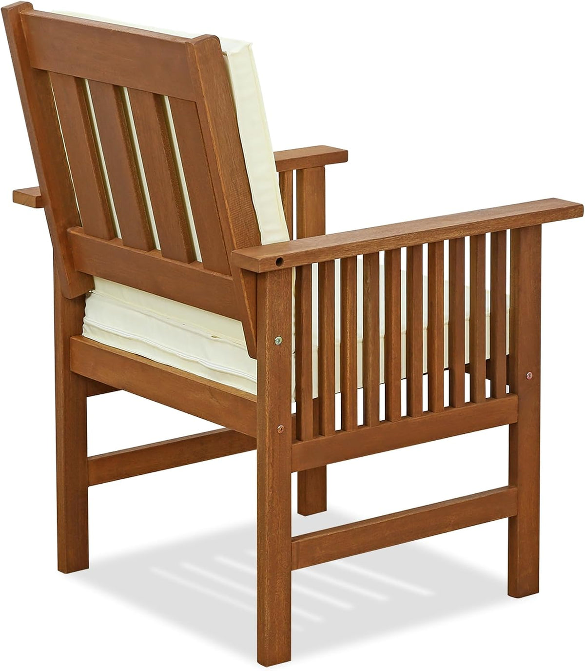 TIOMAN Patio Chair, Mediterranean Outdoor Lawn Chair, Armchair with Cushion, for Patio, Garden, Porch, Light Wood