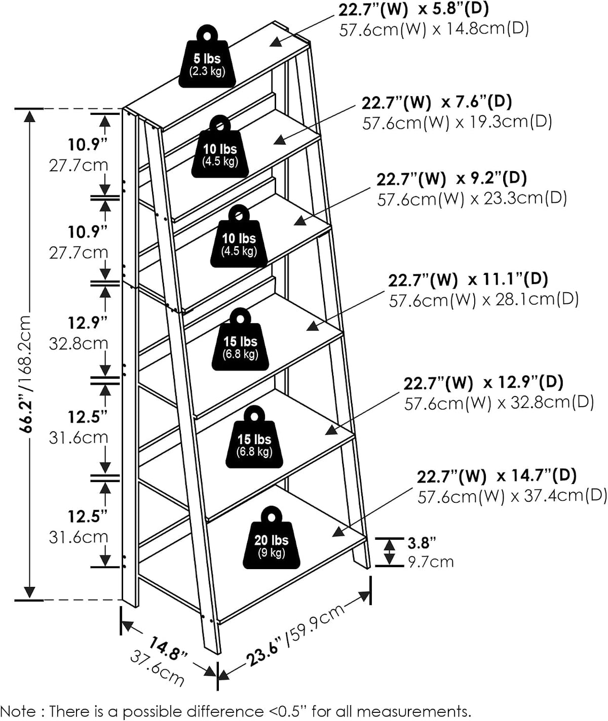 Ladder Shelf, 6-Tier Ladder Book Shelf, Bookcase, Espresso