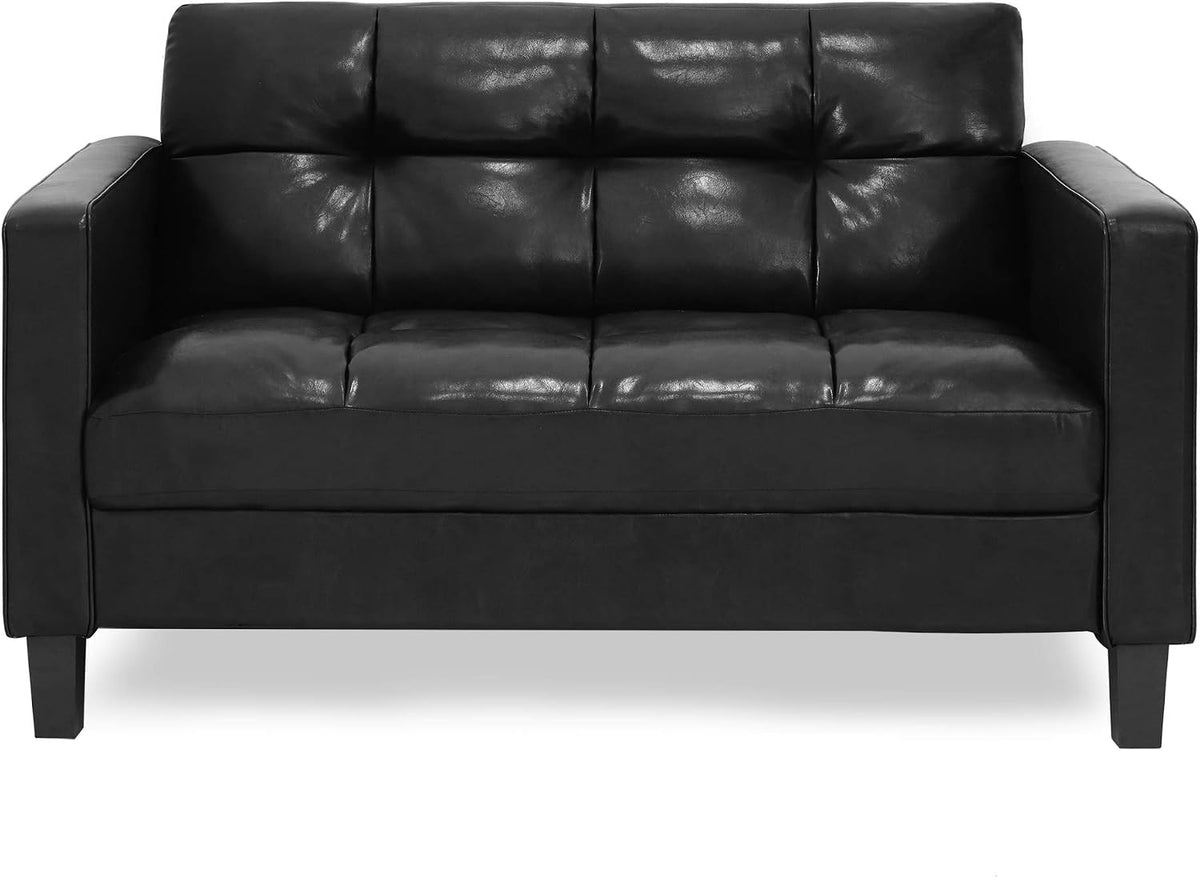 BRIVE 2-Seater Loveseat Sofa, 54" Wide, Black Faux Leather