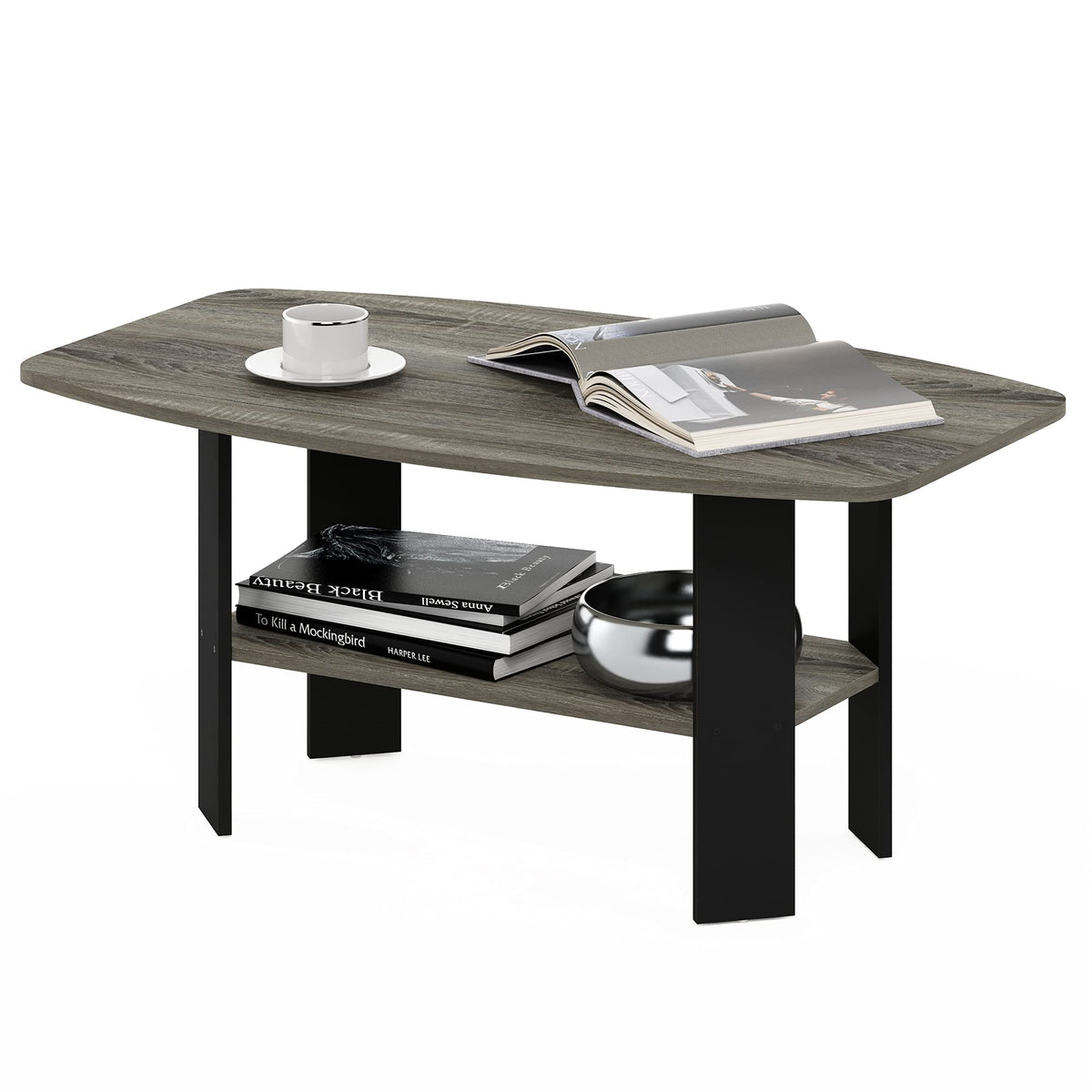 Basic 2-Tier Modern Coffee Table with Open Shelf, White