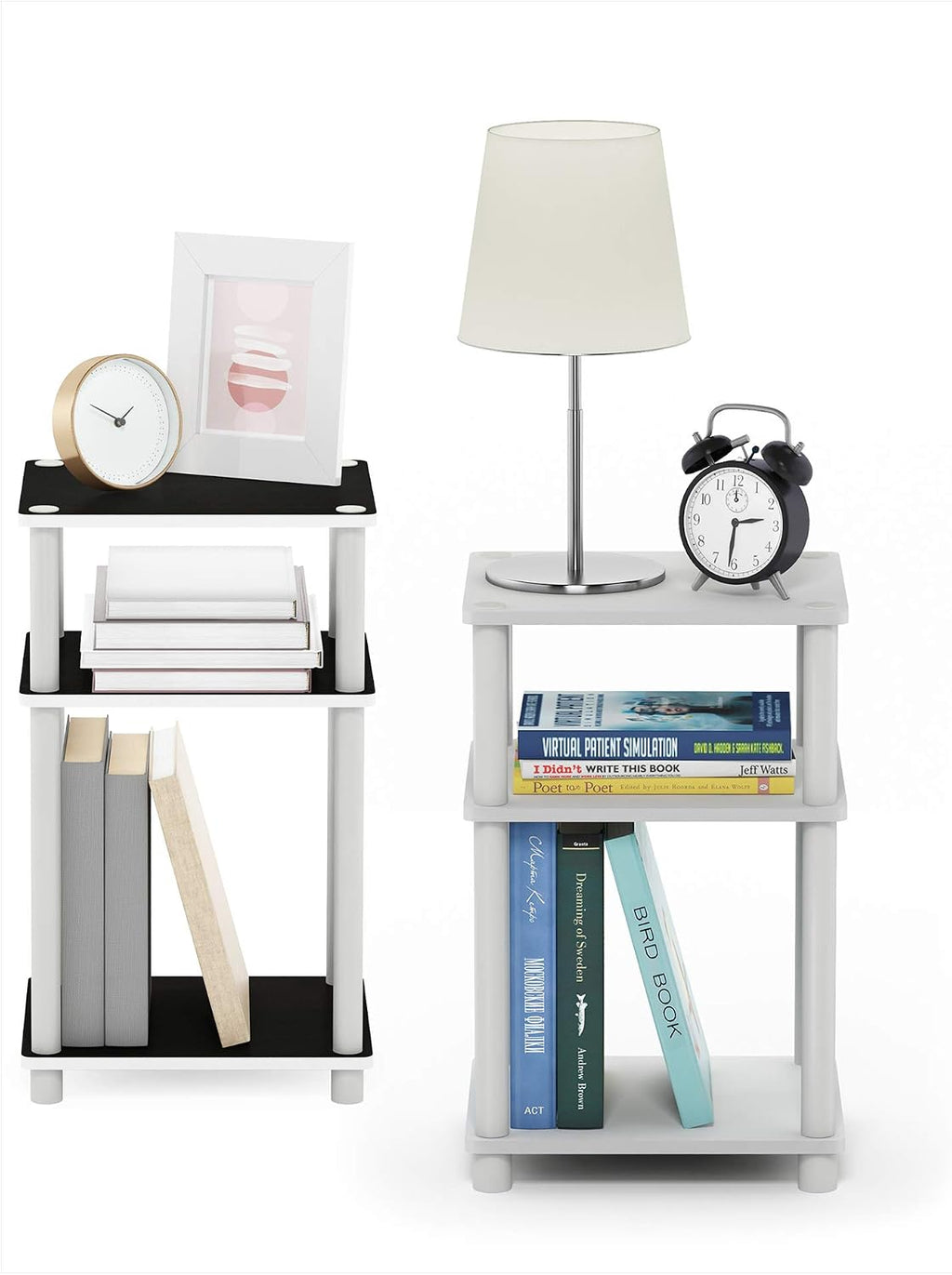 JUST Set of 2 Toolless Assembly 3-Tier Side Table, Plain White