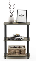 Turn-N-Tube No Tool 3-Tier Storage Shelf, Narrow, French Oak Grey/Black