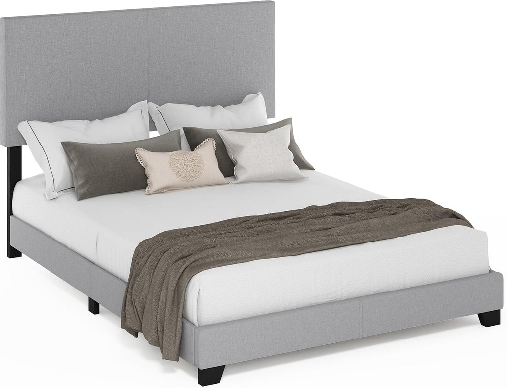 PESSAC Fabric Upholstered Bed Frame, Queen Size, Glacier
