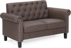 Bastia Vintage Modern Chesterfield Button Tufted Loveseat/Sofa Couch for Living Room, Brown Faux Leather