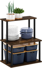 Turn-N-Tube 3-Tier Toolless Kitchen Storage Shelf, Amber Pine/Black