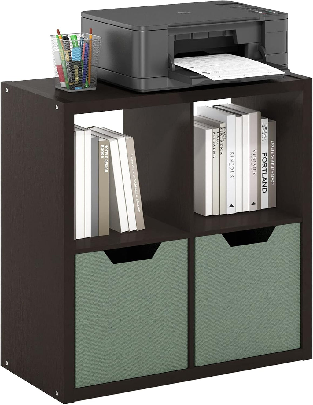 CUBICLE 4-Cube Book Shelf, Extra Thick Frame Bookshelf, Dark Oak