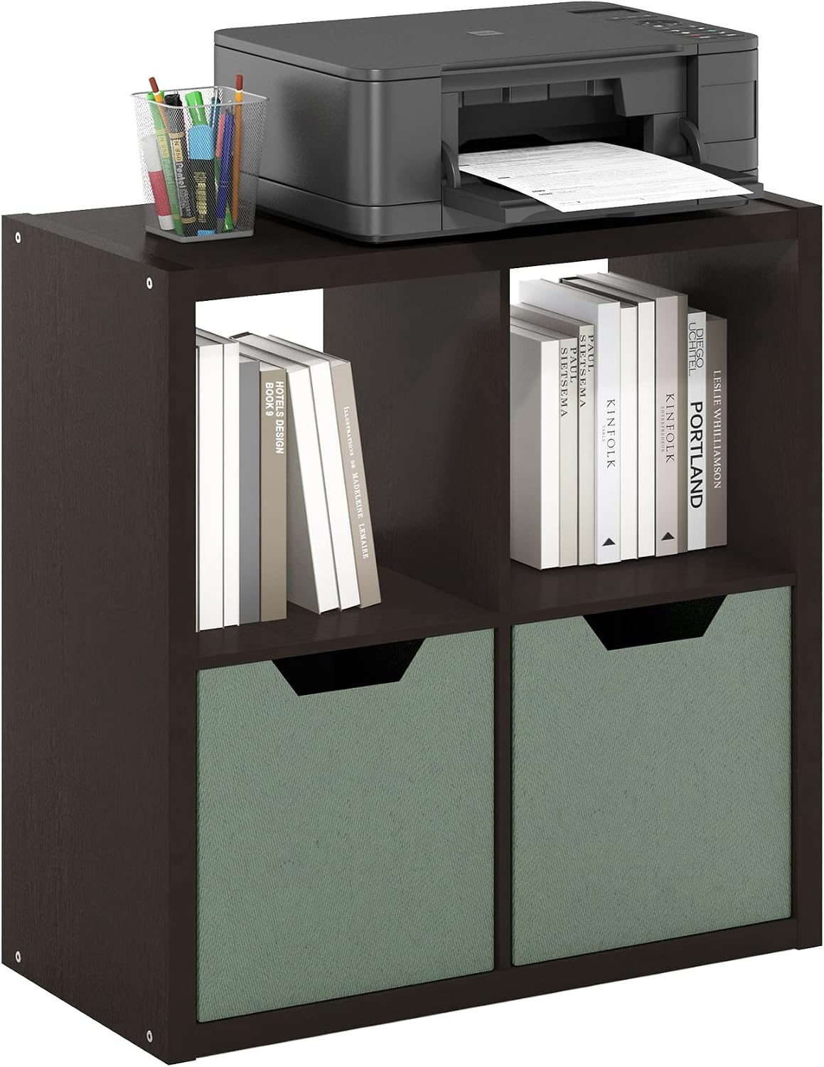 CUBICLE 4-Cube Book Shelf, Extra Thick Frame Bookshelf, Dark Oak