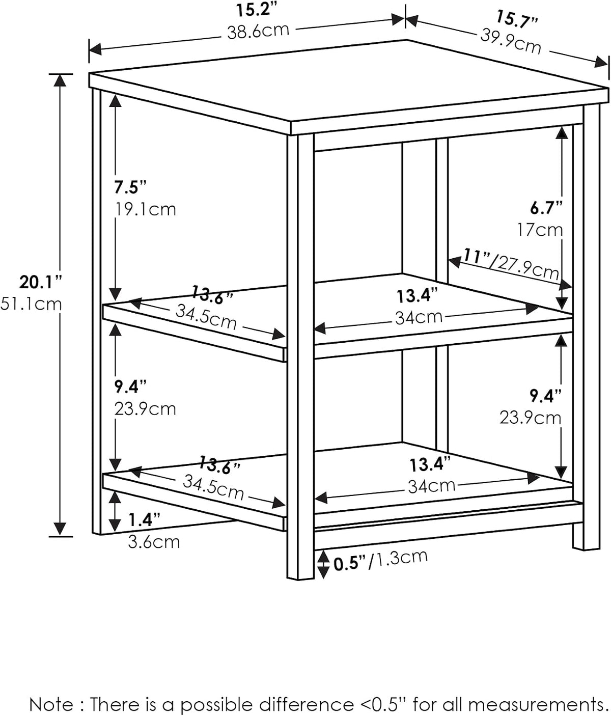 CAMNUS Side Table, 2-Tier Modern Metal Frame End Table with Open Shelf, Night Stand, Bedside Table, for Living Room, Bedroom, White