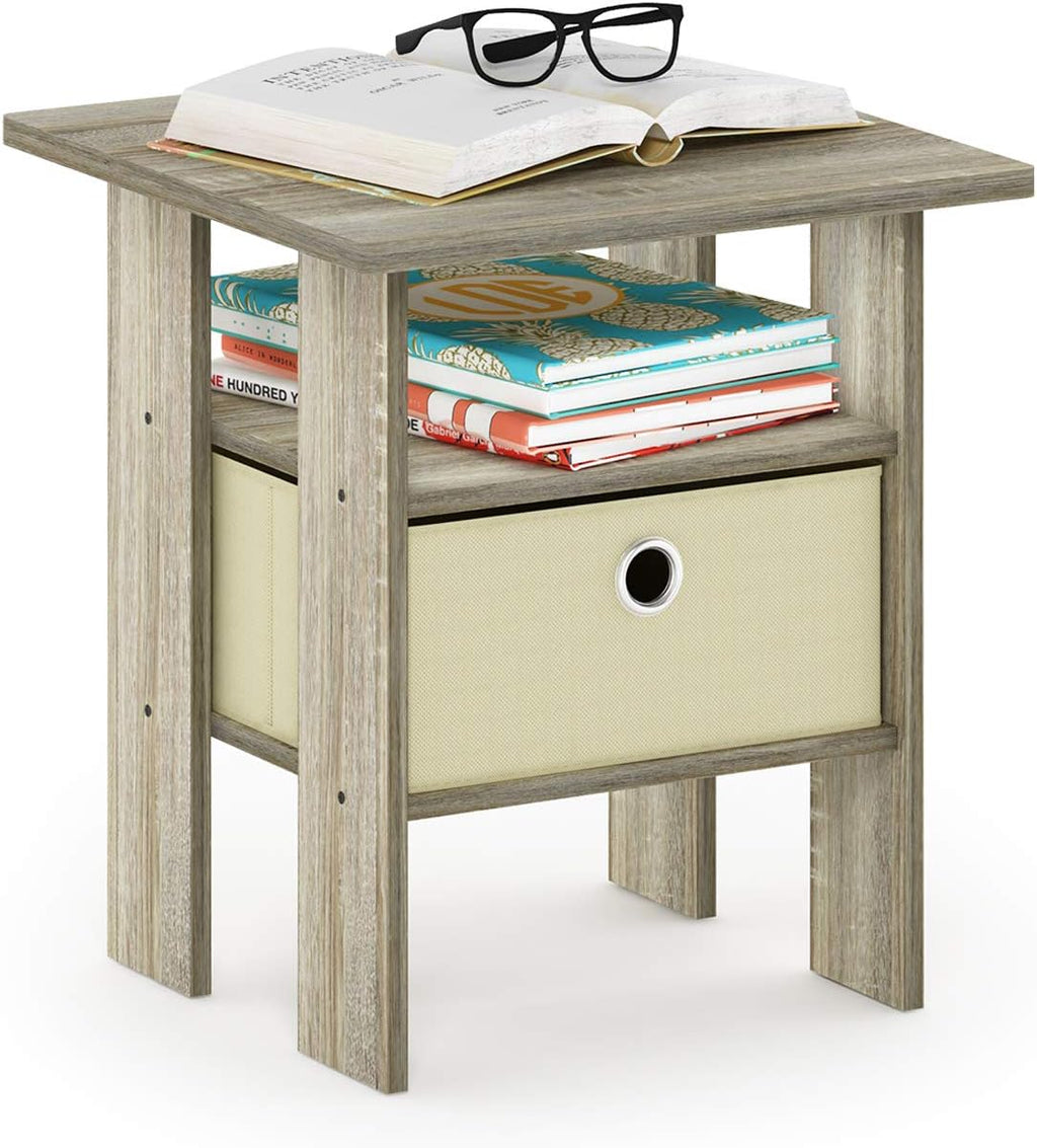 Andrey 3-Tier Square Side Table with Storage Bin, Light Oak
