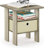 Andrey 3-Tier Square Side Table with Storage Bin, Light Oak