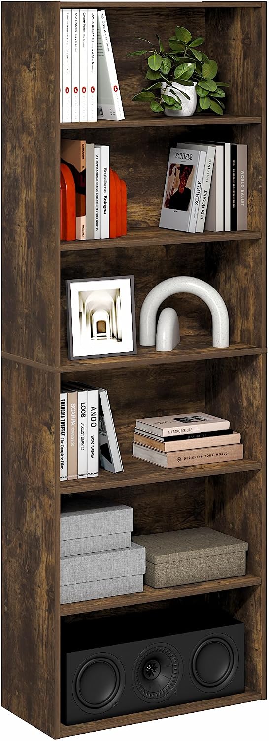 PASIR 6-Tier Book Shelf, Open Shelves Bookshelf, Amber Pine