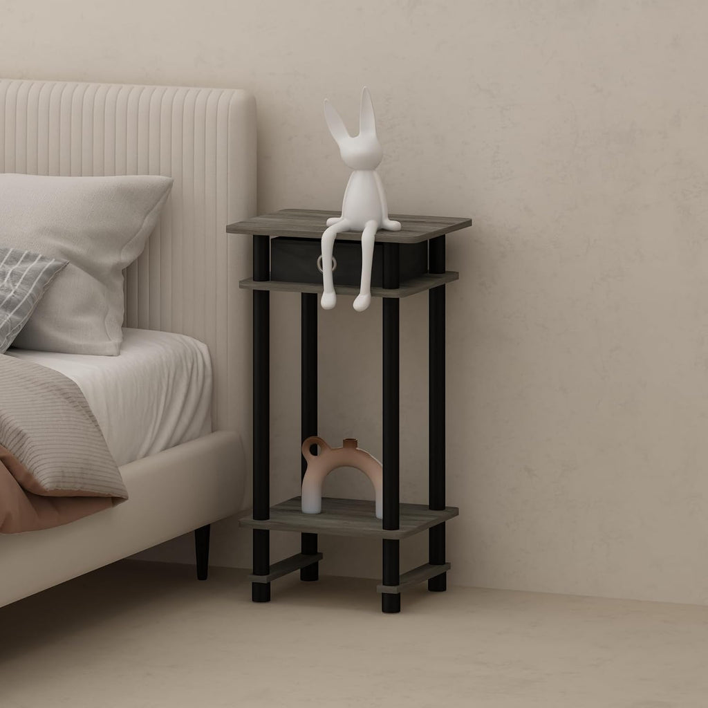 Turn-N-Tube Tall Nightstand with Bin, 1-Pack, Plastic Poles, French Oak/Black/Black