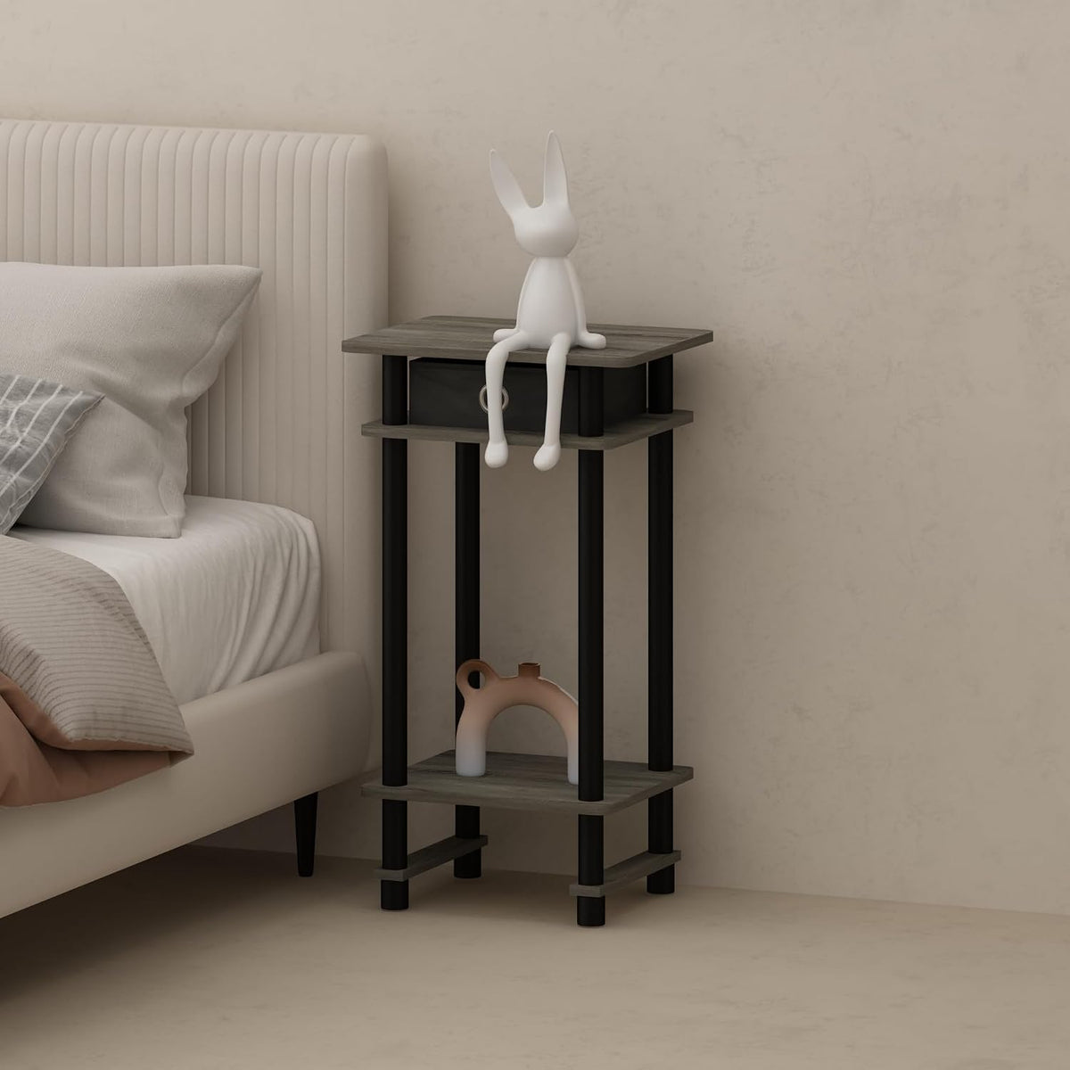 Turn-N-Tube Tall Nightstand with Bin, 1-Pack, Plastic Poles, French Oak/Black/Black