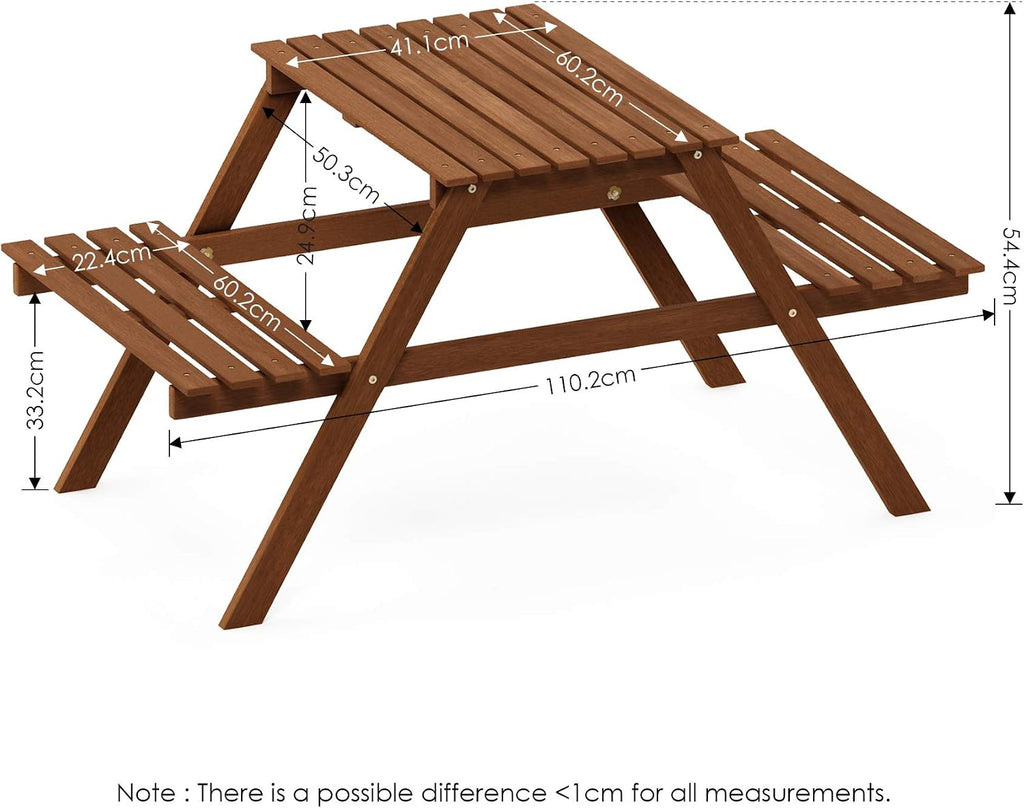 TIOMAN Outdoor Dining Set with Attached Benches, Natural