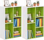 LUDER Set of 2 Book Shelf, 5-Cube, White/Green
