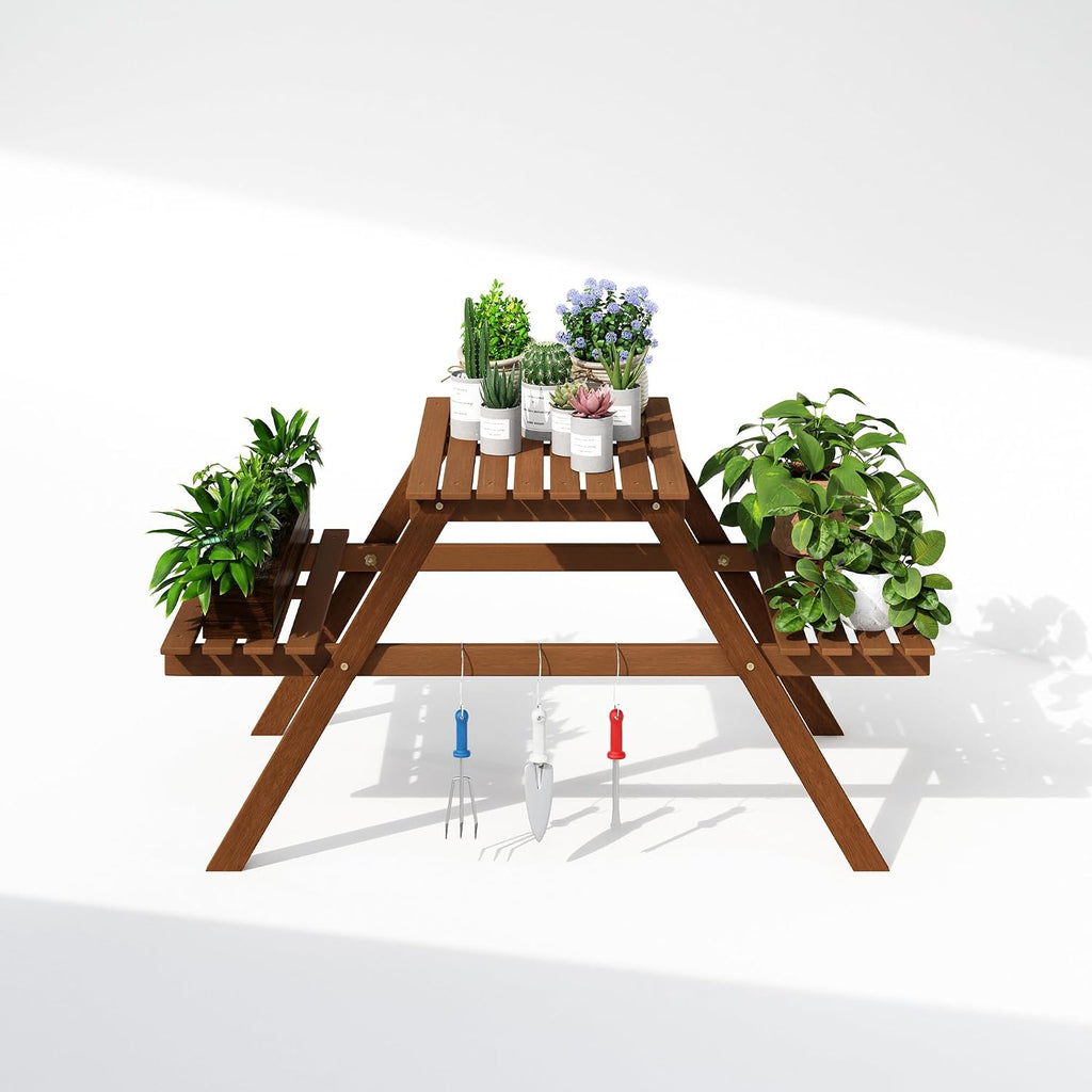 TIOMAN Plant Stand Outdoor, 3-Tier Ladder Plant Shelf, Tiered Plant Stand Indoor, Outdoor, Patio, Garden, Balcony, Natural