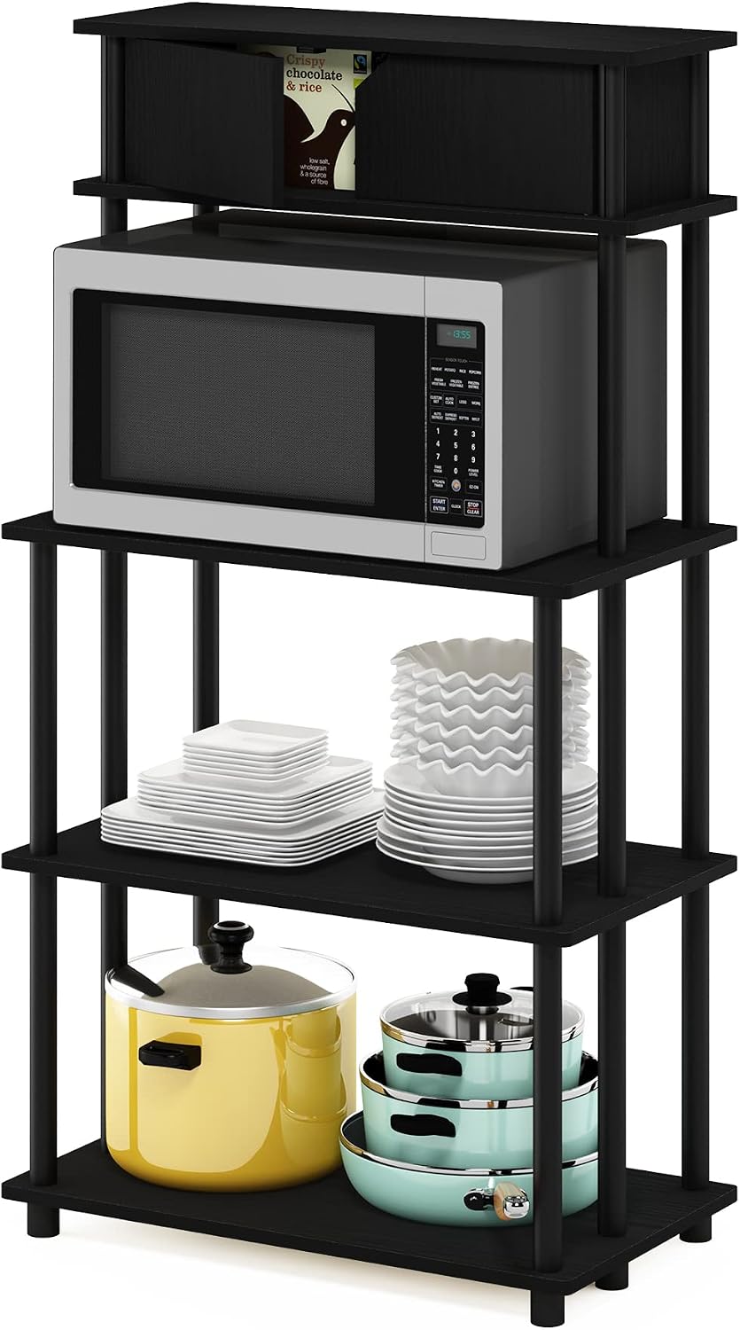 Turn-N-Tube Kitchen Storage Shelf with Top Cabinet for Kitchen, Dining Room and Home Office, Americano/Black