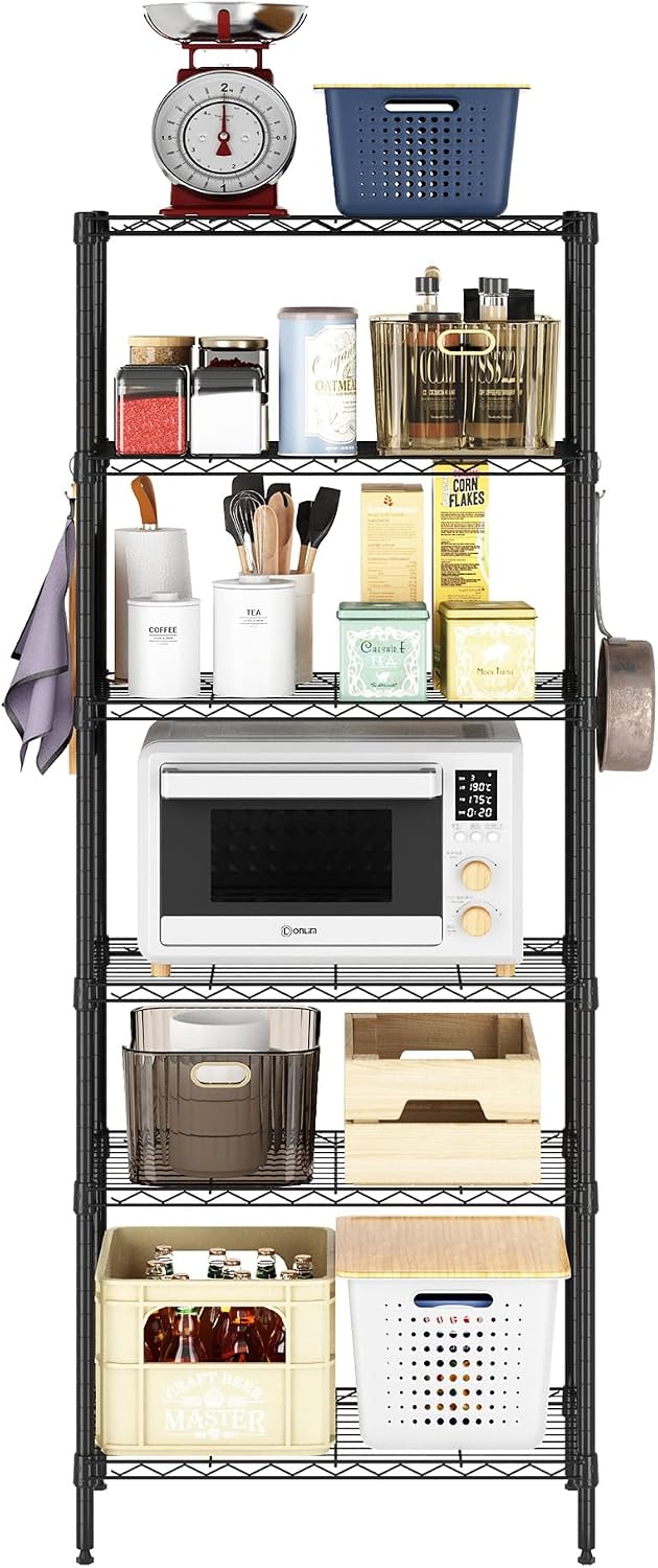 Wayar Metal Storage Shelf Rack, 6-Tier, 23 x 13 x 59, Black