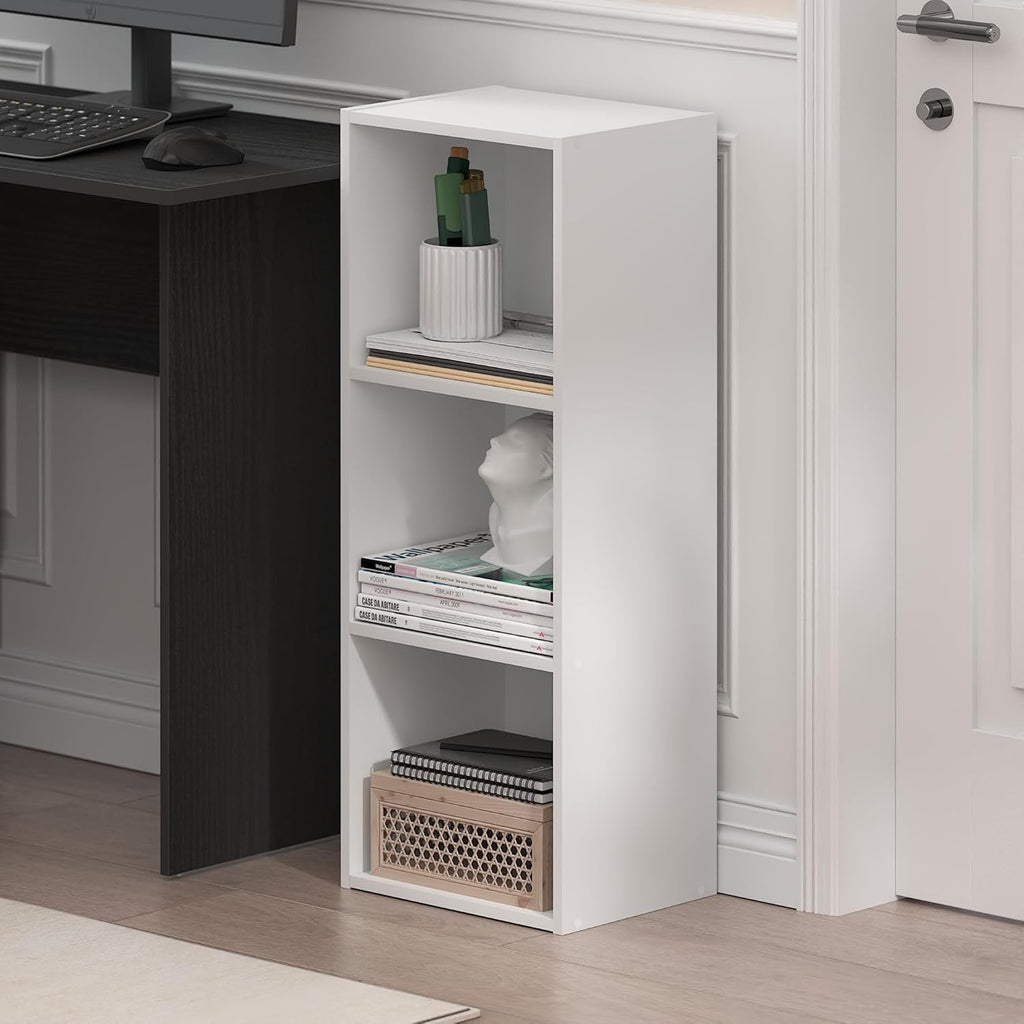 LUDER Book Shelf, 3-Cube Bookshelf, Bookcase with Open Shelves, 9.3 x 12 x 31.5, Easy Assembly, for Living Room, Bedroom, Home Office, White