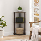 Turn-N-Tube Toolless Assembly 3-Tier Corner Shelf, Black Corner Book Shelf, Open Shelves Bookshelf, for Organization and Storage, Living Room, Home Office, Bedroom, Black Walnut