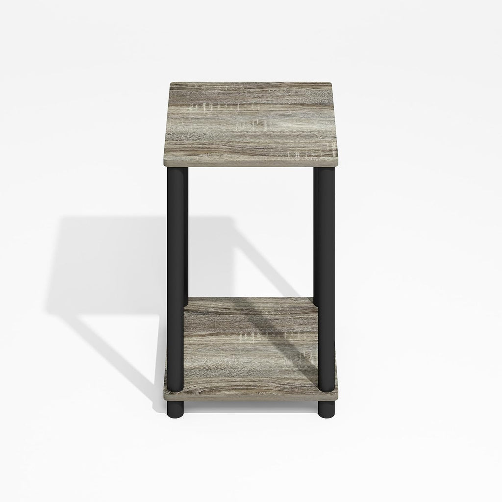 Modern Toolless 2-Tier Side Table, Open Shelf, Grey Oak