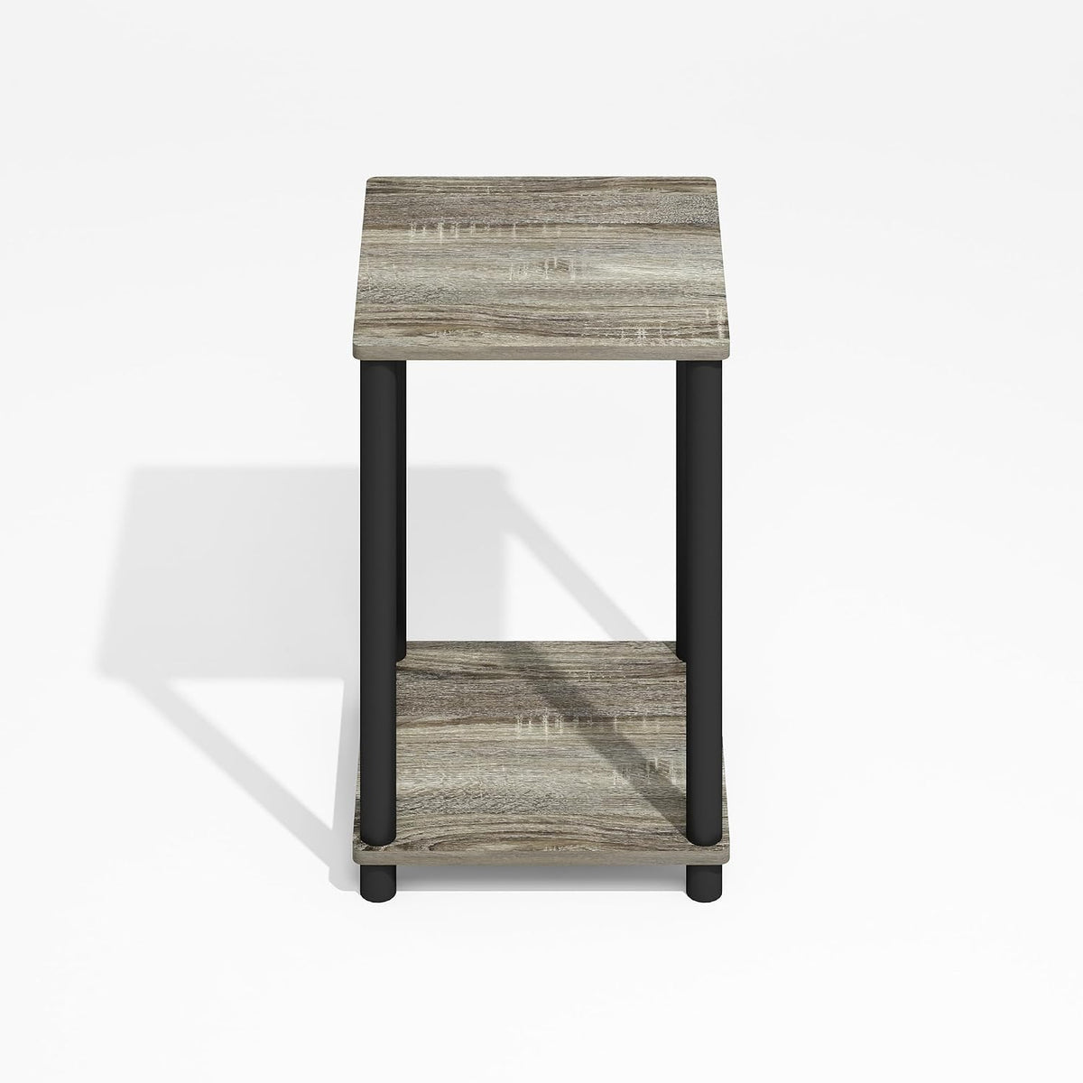Modern Toolless 2-Tier Side Table, Open Shelf, Grey Oak
