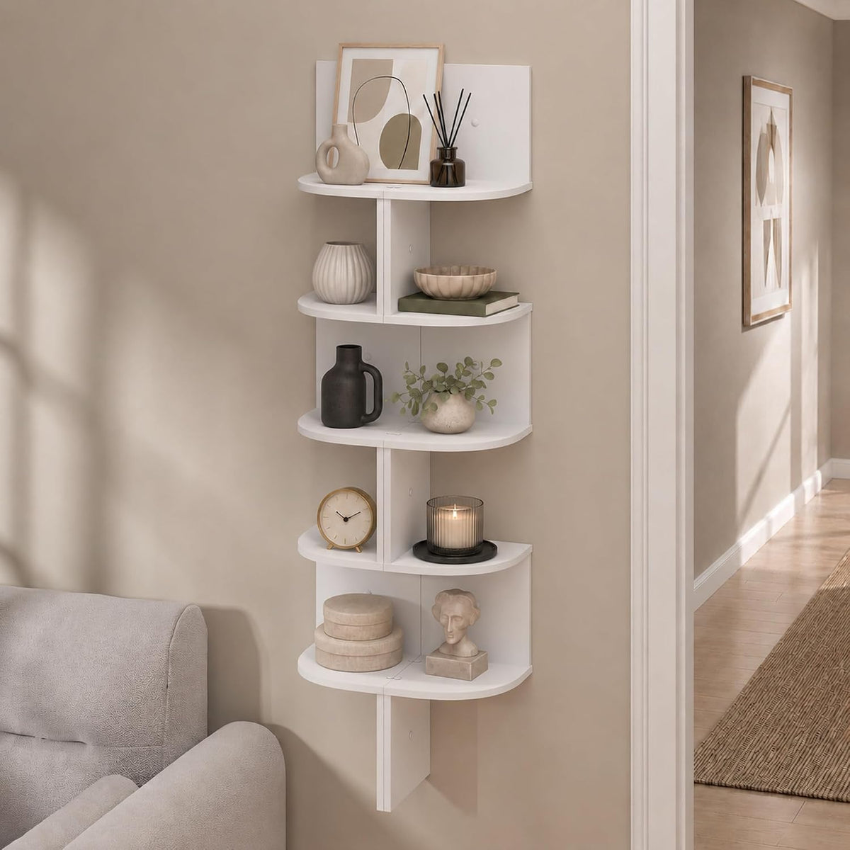 Rossi Set of 2 5-Tier Floating Corner Shelf, White
