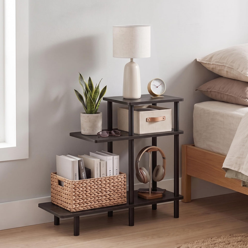 Turn-N-Tube 3-Tier Tall L-Shape Night Stand, French Oak