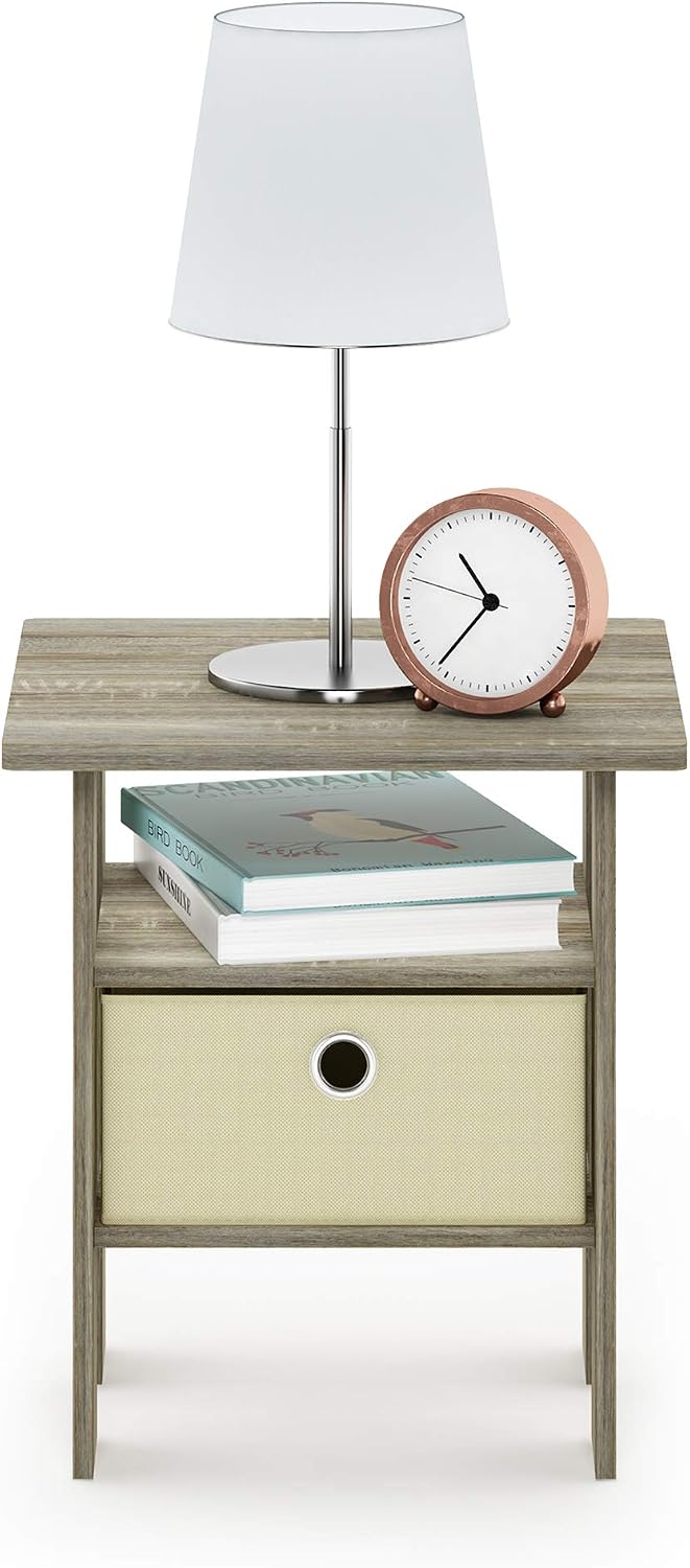 Andrey 3-Tier Square Side Table with Storage Bin, Light Oak