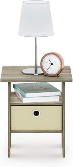 Andrey 3-Tier Square Side Table with Storage Bin, Light Oak