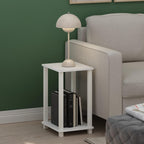 Simplistic Toolless Assembly Side Table, White 2-Tier End Table, Open Shelf Night Stand, Bedside Table for Living Room, Bedroom, Home Office, Plain White/White