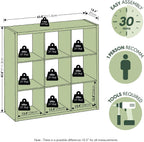 Cubicle Open Back Decorative Cube Storage Organizer, 9-Cube, Light Grey