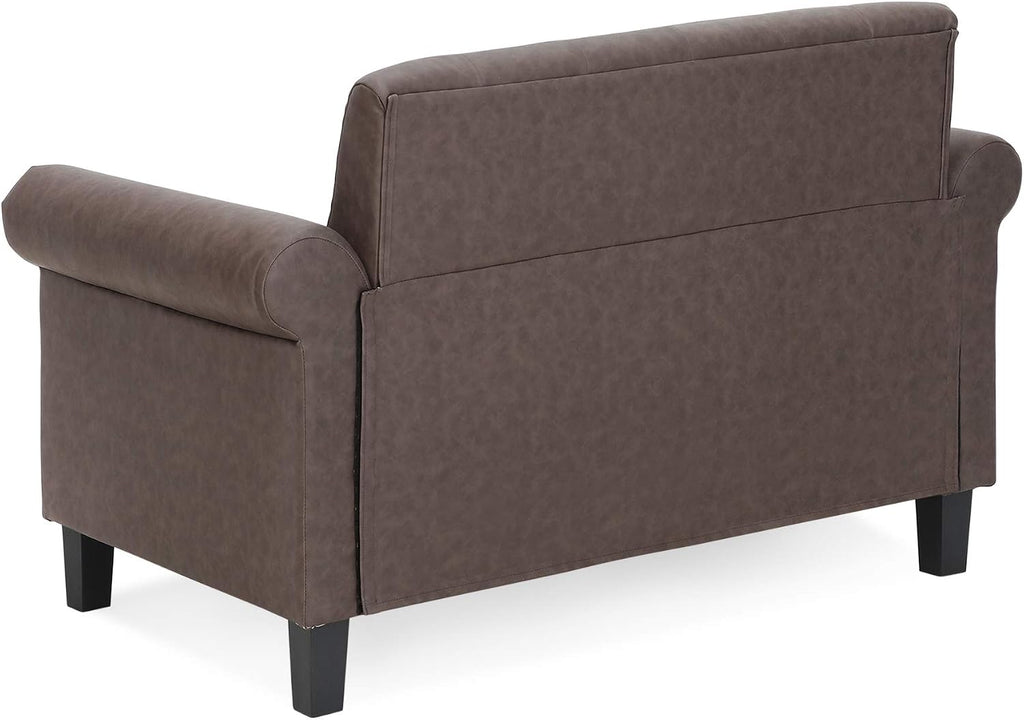 Bastia Vintage Modern Chesterfield Button Tufted Loveseat/Sofa Couch for Living Room, Brown Faux Leather