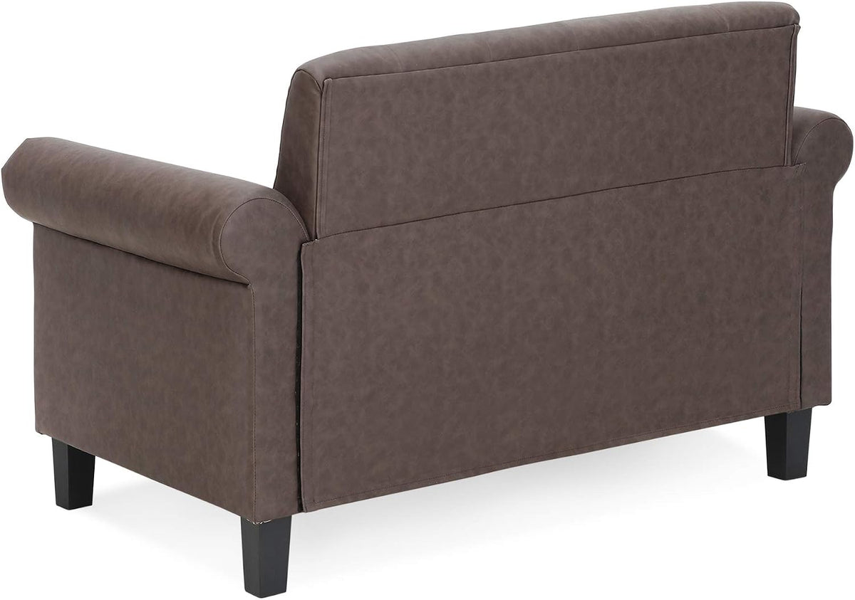 Bastia Vintage Modern Chesterfield Button Tufted Loveseat/Sofa Couch for Living Room, Brown Faux Leather