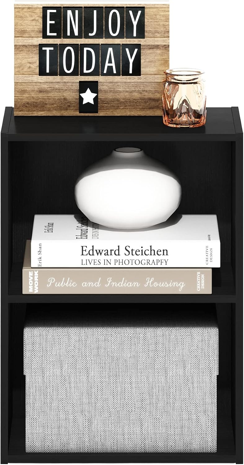 LUDER 2-Tier Book Shelf, Open Shelves Bookshelf, Blackwood