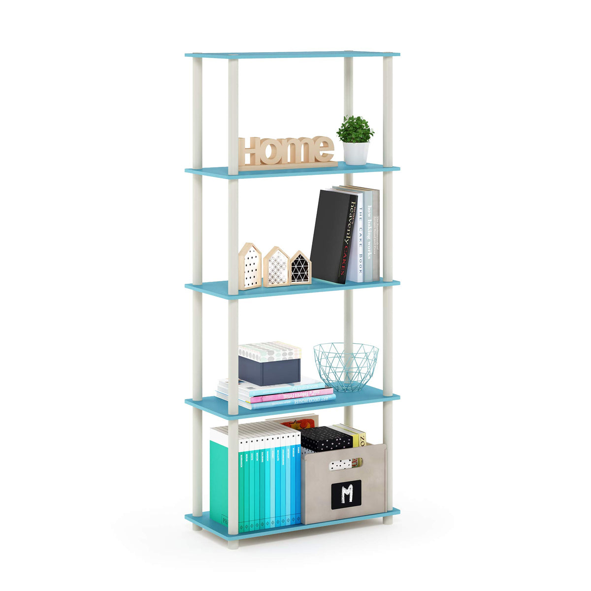 99152BE/WH/IV 3-Tier Go Green Multipurpose Storage Rack Shelving Unit Bookshelf Cabinet with 2 Bins, Beech Finish