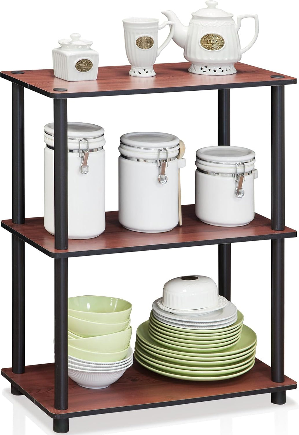 Turn-N-Tube Storage Shelves, 3-Tier Book Shelf, Corner Shelf, Toolless Open Shelves, for Organization and Storage, Living Room, Bedroom, Entryway, Laundry, Cherry Oak