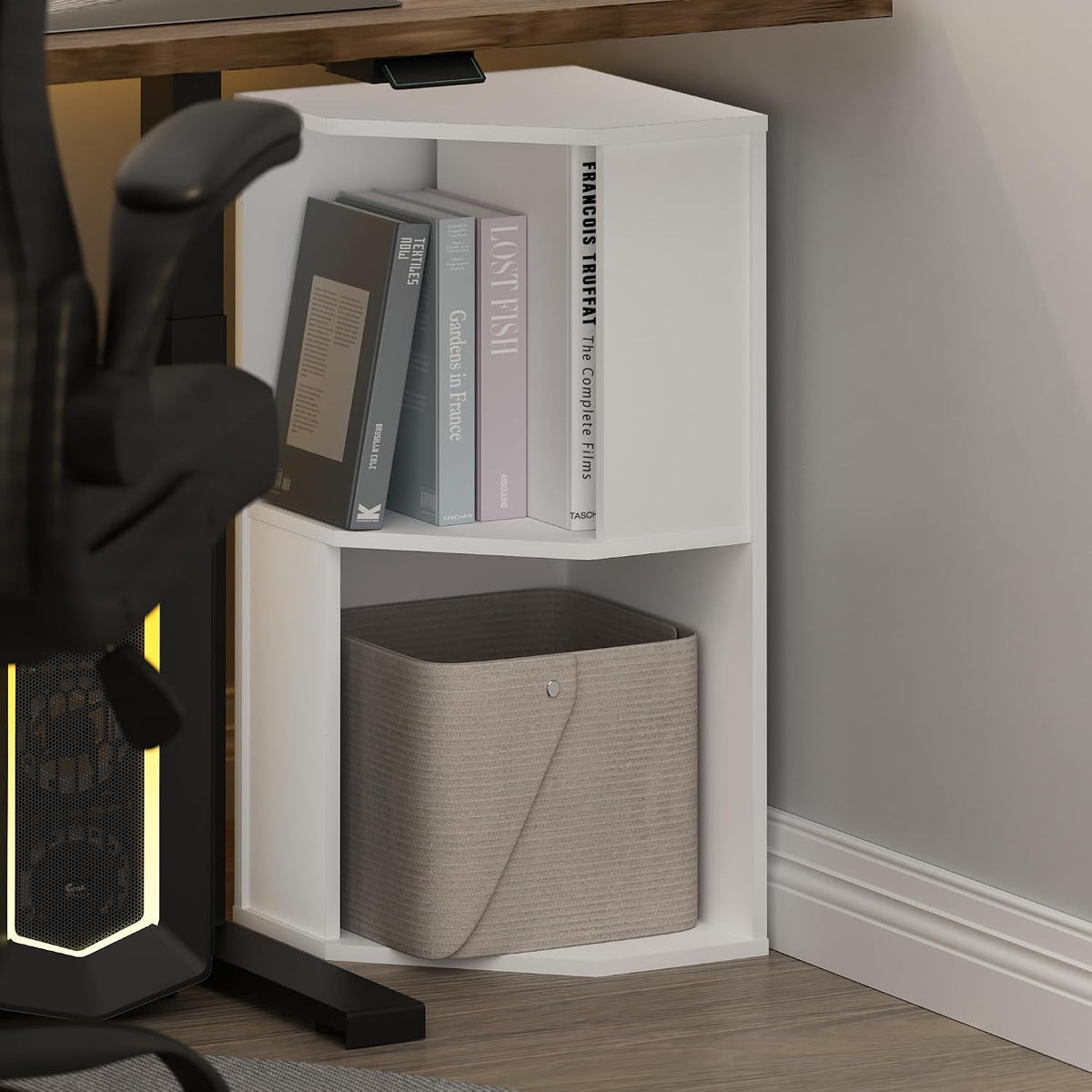 ECON Corner Shelf, 2-Tier Corner Book Shelf, Standing Storage Shelves, Cube Display Rack, Bookshelf, for Organization and Storage, Living Room, Home Office, White