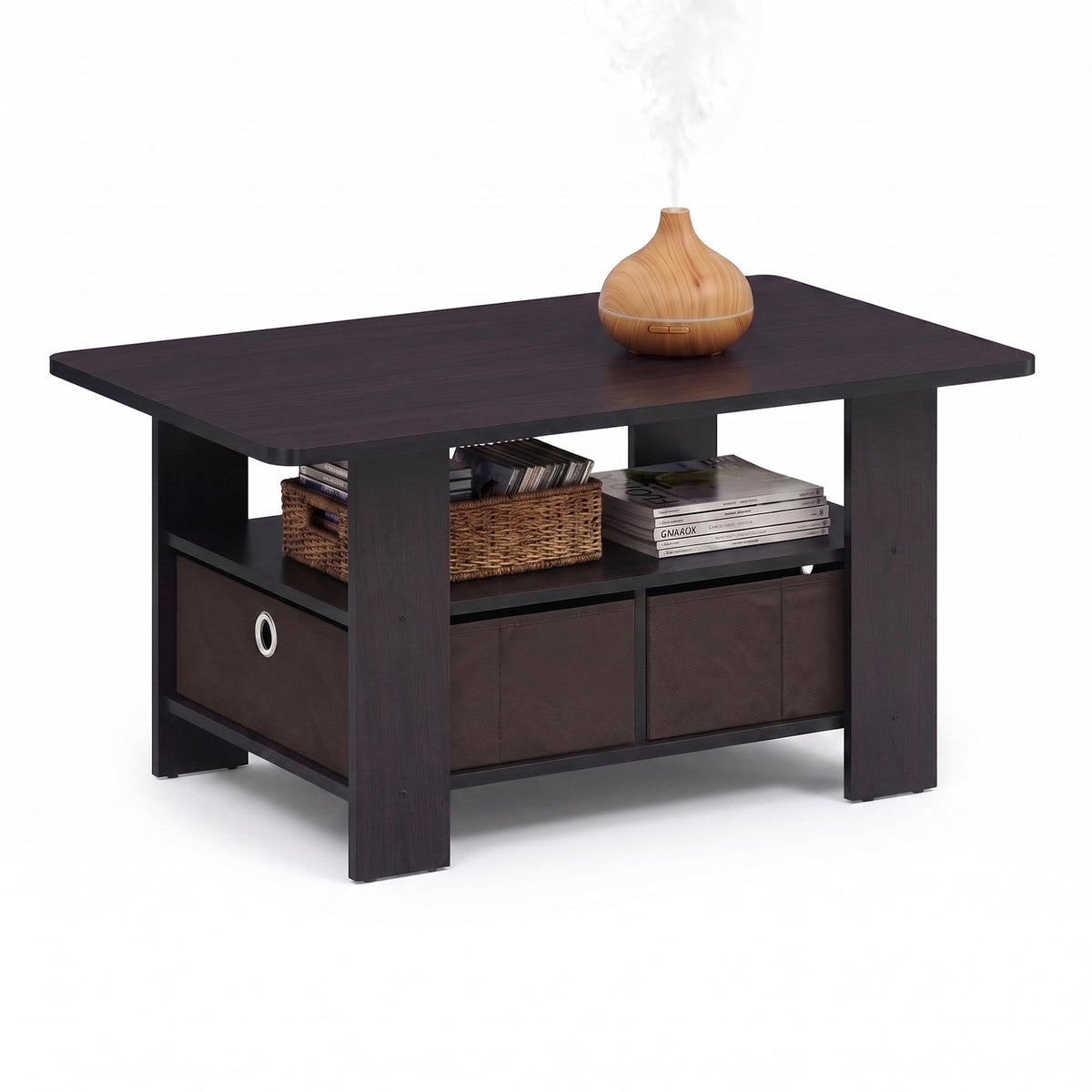 ANDREY Coffee Table, Small Modern Coffee Table with Storage and Bin Drawer, Side Table for Living Room, Bedroom, Home Office, Espresso