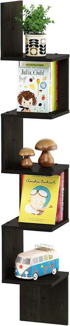 Rossi 5-Tier Corner Square Floating Shelves for Wall, Espresso