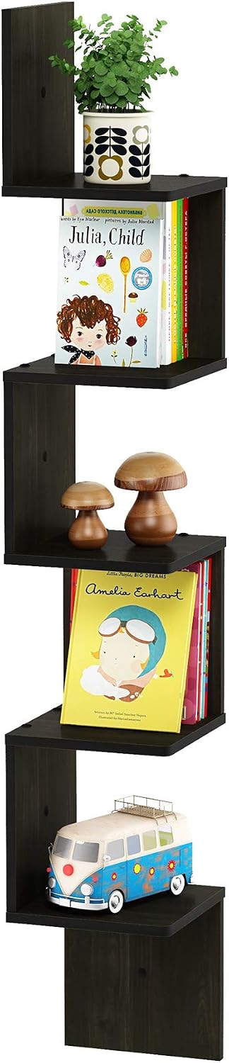 Rossi 5-Tier Corner Square Floating Shelves for Wall, Espresso