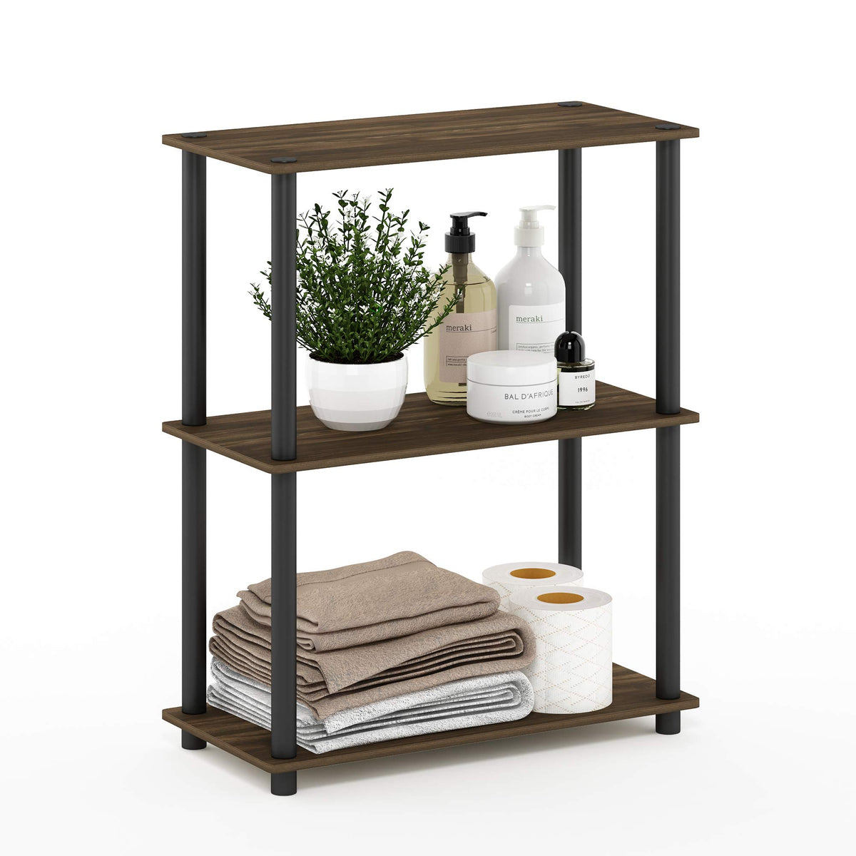 99152BE/WH/IV 3-Tier Go Green Multipurpose Storage Rack Shelving Unit Bookshelf Cabinet with 2 Bins, Beech Finish